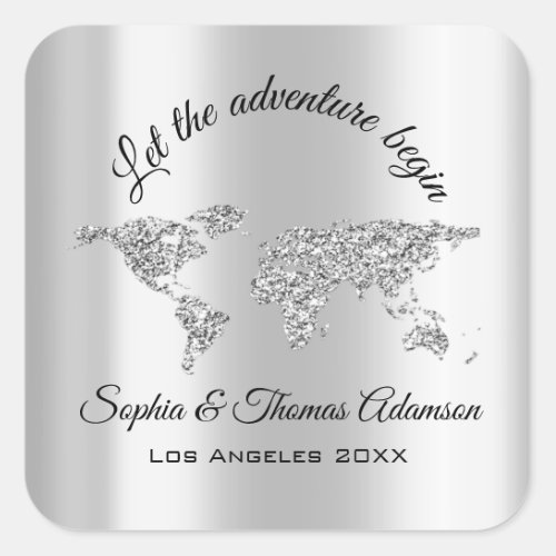 Lets The Adventure Begin Wedding Bridal World Gray Square Sticker