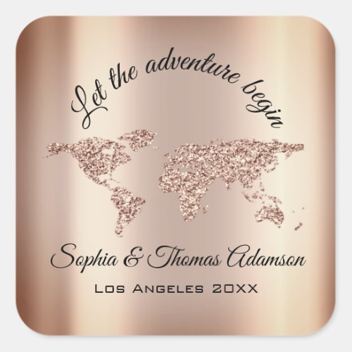 Lets The Adventure Begin Wedding Bridal World Map Square Sticker