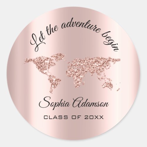 Lets The Adventure Begin Wedding Grad World Map Classic Round Sticker