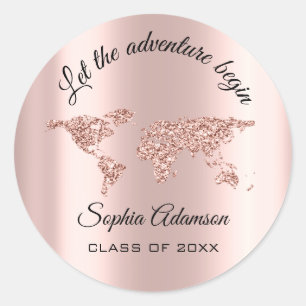 Lets The Adventure Begin Wedding Grad World Map Classic Round Sticker