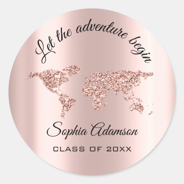 Lets The Adventure Begin Wedding Grad World Map Classic Round Sticker (Front)