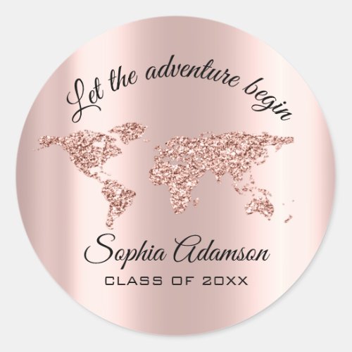 Lets The Adventure Begin Wedding Grad World Map Classic Round Sticker