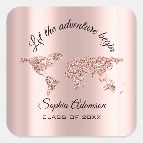 Lets The Adventure Begin Wedding Grad World Map Square Sticker