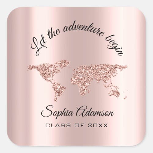 Lets The Adventure Begin Wedding Grad World Map Square Sticker