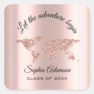 Lets The Adventure Begin Wedding Grad World Map Square Sticker