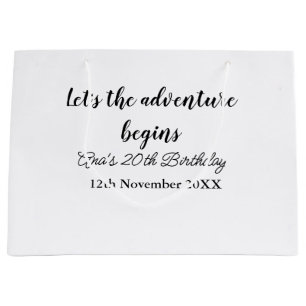 lets the adventure begins 20th birthday add name d large gift bag
