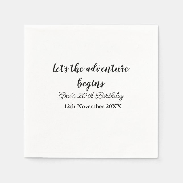 lets the adventure begins 20th birthday add name d napkins (Front)