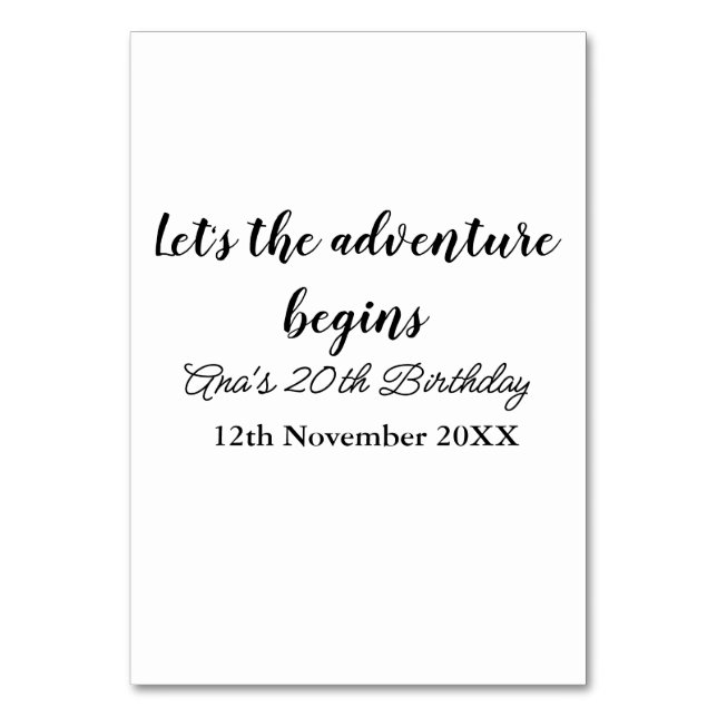 lets the adventure begins 20th birthday add name d table number (Front)