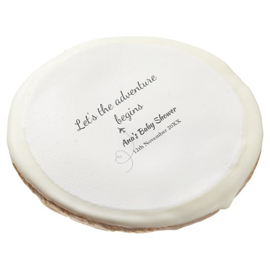 lets the adventure begins baby shower add name dat sugar cookie (Angled)