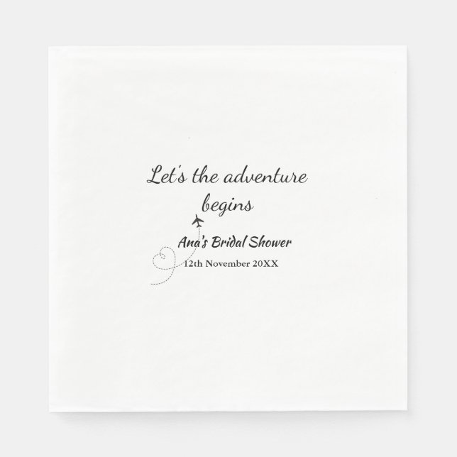 lets the adventure begins bridal shower add name  napkins (Front)