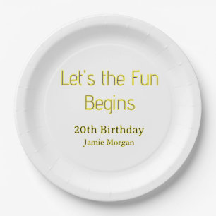 lets the fun begins 20th birthday yellow blue edit paper plates