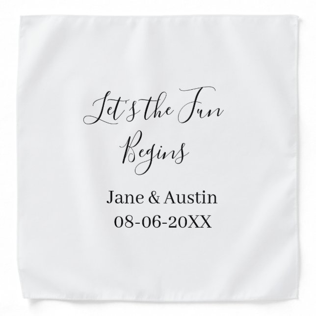 lets the fun begins wedding couple name date simpl bandana (Front)