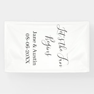 lets the fun begins wedding couple name date simpl banner