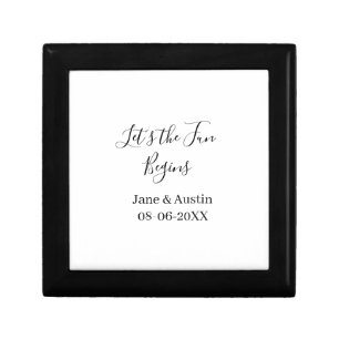 lets the fun begins wedding couple name date simpl gift box