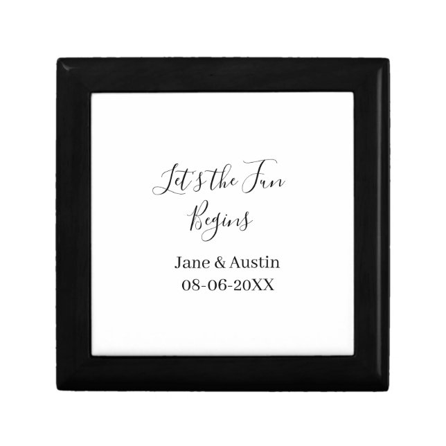 lets the fun begins wedding couple name date simpl gift box (Front)