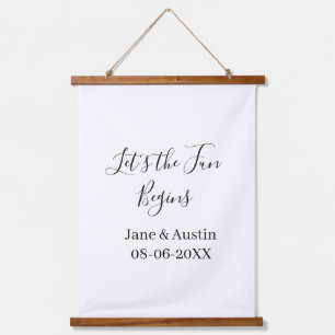 lets the fun begins wedding couple name date simpl hanging tapestry