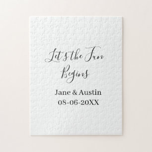 lets the fun begins wedding couple name date simpl jigsaw puzzle