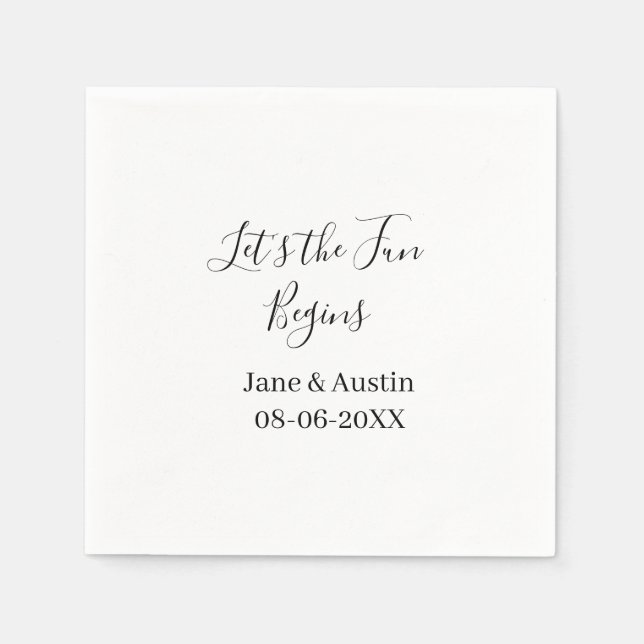 lets the fun begins wedding couple name date simpl napkins (Front)