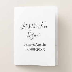 lets the fun begins wedding couple name date simpl pocket folder
