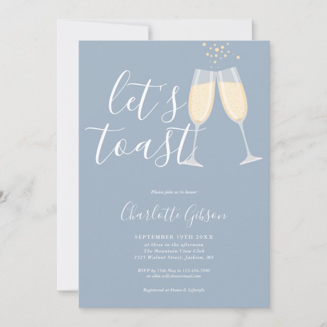 Let's Toast Bridal Shower Dusty Blue QR Code Invitation (Front)