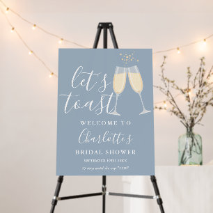 Let's Toast Bridal Shower Dusty Blue Welcome Sign