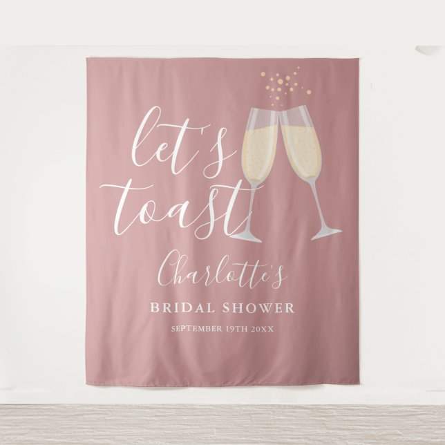 Let's Toast Bridal Shower Dusty Rose Pink Backdrop (Front)