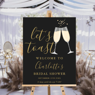 Let's Toast Bridal Shower Gold Black Welcome Sign