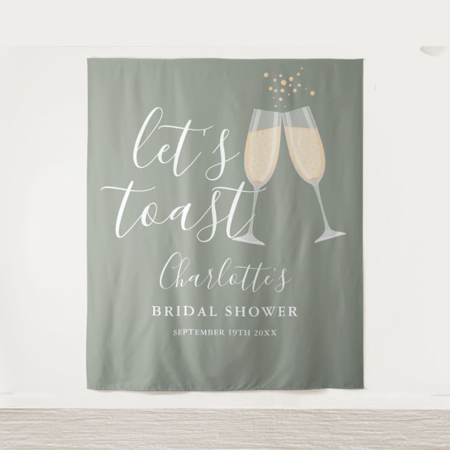 Let's Toast Bridal Shower Sage Green Backdrop (Front)