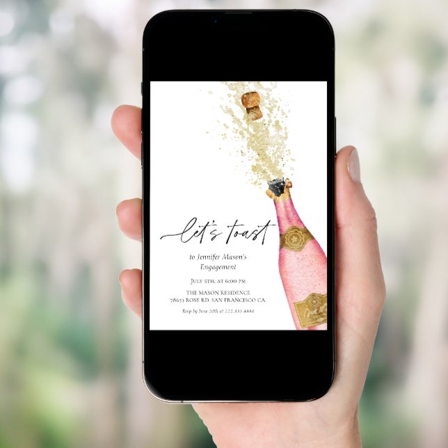 Let's Toast Champagne Bottle Bridal Shower Invitation (Front Digital)
