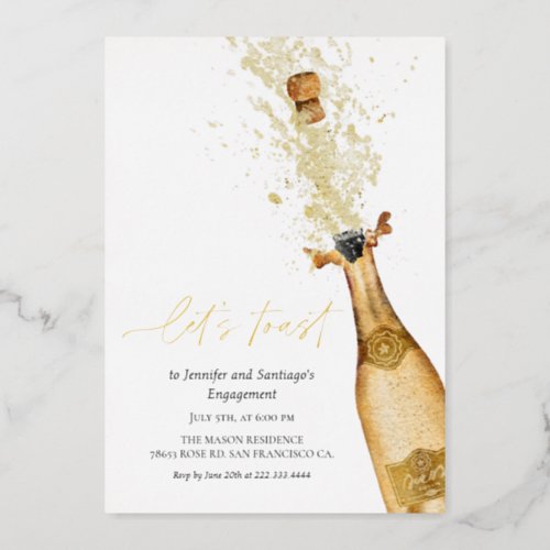 Lets Toast Champagne Engagement Foil Invitation