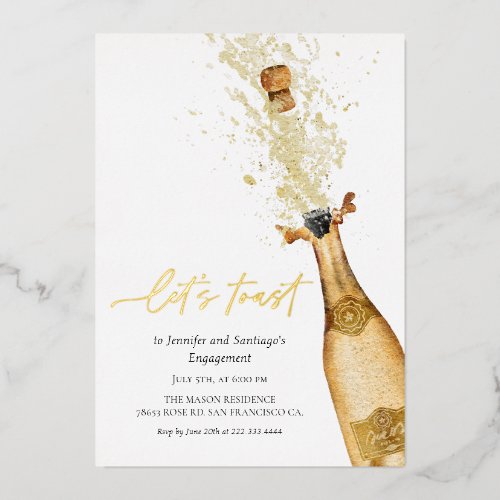 Let's Toast Champagne Engagement Foil Invitation