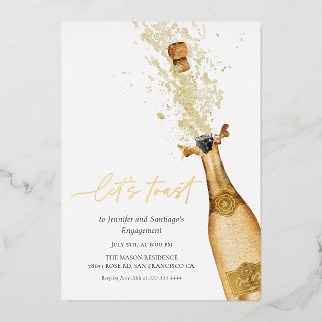Let's Toast Champagne Engagement Foil Invitation (Front)