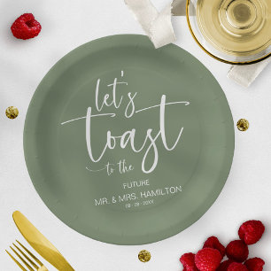 Let's Toast Chic Calligraphy Engagement Party Paper Plates