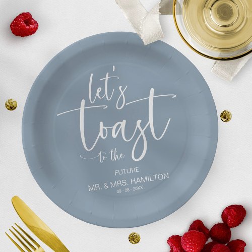 Lets Toast Chic Calligraphy Engagement Party Paper Plates