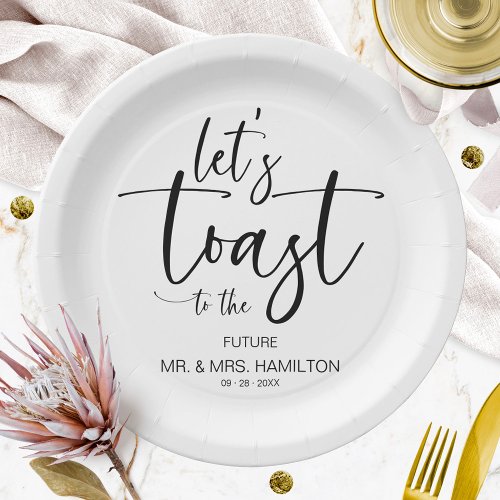 Lets Toast Chic Calligraphy Engagement Party Paper Plates