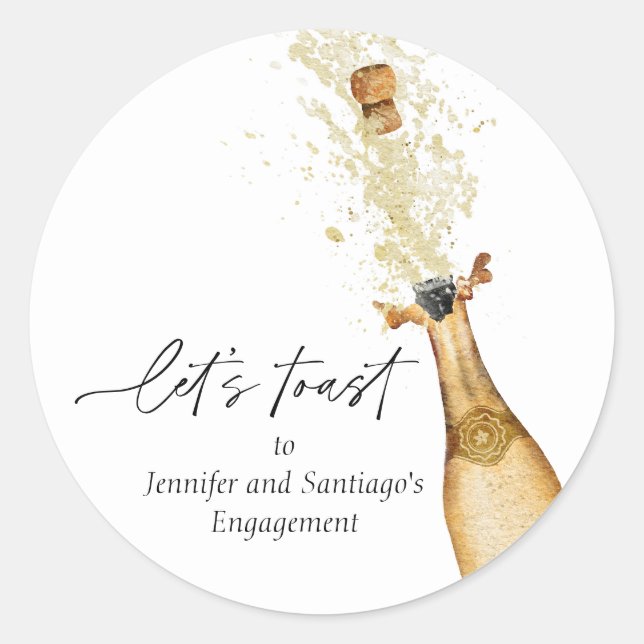 Let's Toast Couples Engagement Party Classic Round Sticker (Front)