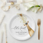 Let's Toast Couples Engagement Party Paper Plate<br><div class="desc">Let's Toast Engagement Party Paper Plates. Designed with a beautiful watercolor Gold Champagne Bottle.  Matching items in our store Cava Party Design.</div>