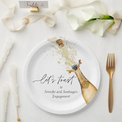 Lets Toast Couples Engagement Party Paper Plate