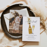 Let's Toast Couples Engagement Photo Invitation<br><div class="desc">Let's Toast Engagement Party Invitation. Designed with a beautiful watercolor Gold Champagne Bottle.  Matching items in our store Cava Party Design.</div>