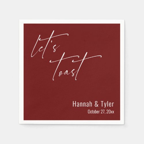 Let's Toast Elegant Wedding Burgundy Cocktail Napkins