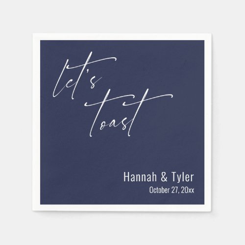 Let's Toast Elegant Wedding Navy Blue Cocktail Napkins