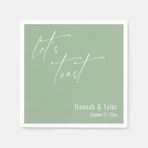 Let's Toast Elegant Wedding Sage Green Cocktail Napkins