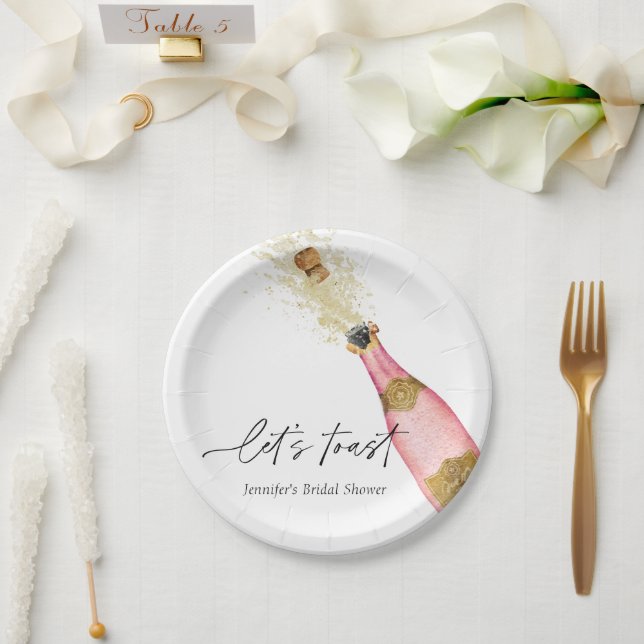 Let's Toast Pink Bridal Shower Paper Plates (Wedding)