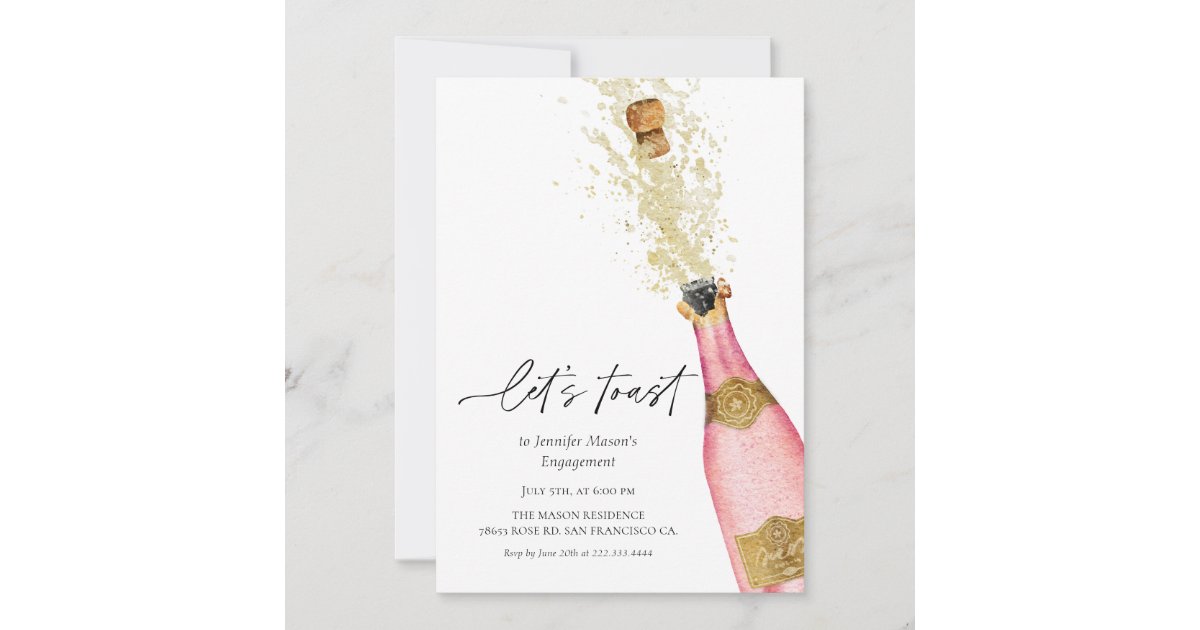 Rose Champagne Bottle Cheers Birthday Card