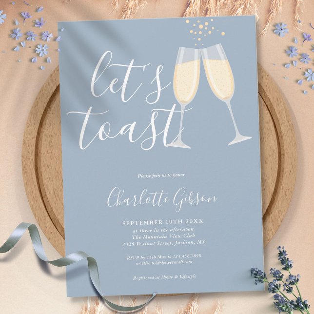 Let's Toast Script Bridal Shower Dusty Blue Invitation (Let's Toast Script Bridal Shower Dusty Blue Invitation)