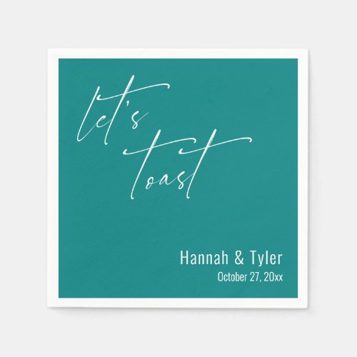 Let's Toast Simple Elegant Wedding Teal Cocktail Napkins