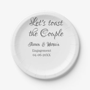 Let's toast the couple engagement party name date  paper plates