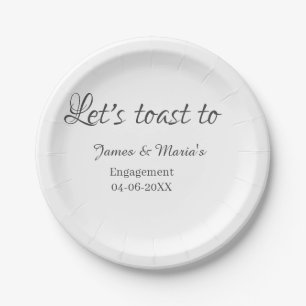 Let's toast to engagement party name date elegant  paper plates