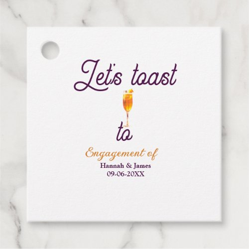 Let's toast to engagement party name date glass favor tags