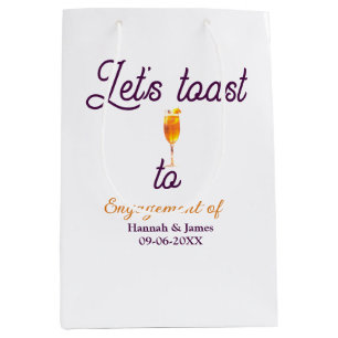 Let's toast to engagement party name date glass medium gift bag